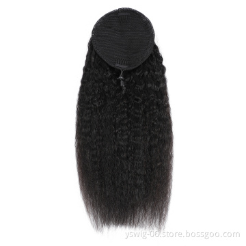 Quality Malaysian Kinky Straight Remy Human Hair Drawstring Ponytail Wrap Around Ponytail Hair Extensions